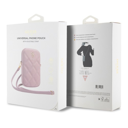 Guess для смартфонов сумка Wallet Zipper Pouch Quilted 4G metal logo Pink
