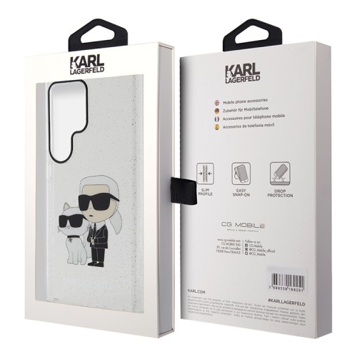 Karl Lagerfeld для Galaxy S24 Ultra чехол PC/TPU NFT Karl&Choupette Glitter прозрачный с блестками