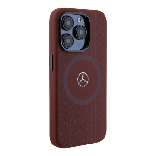 Mercedes для iPhone 15 Pro чехол Liquid silicone Stars Laser Ring Hard Red (MagSafe)