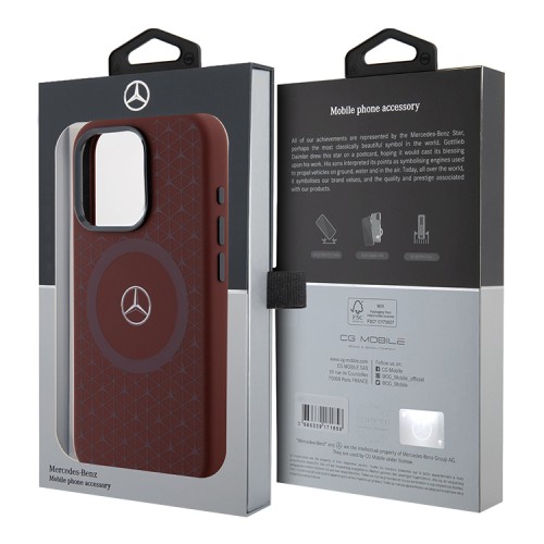 Mercedes для iPhone 15 Pro чехол Liquid silicone Stars Laser Ring Hard Red (MagSafe)