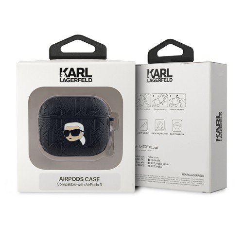 Karl Lagerfeld для Airpods 3 чехол PU Saffiano Monogram with ring NFT Metal Head Karl Black