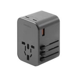 Energea СЗУ Travel World adapter 65, 2USB-C + 1USB-A, PD65W Gunmetal