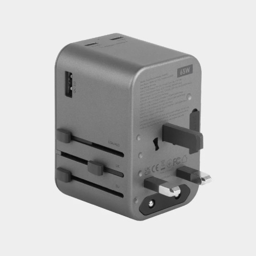 Energea СЗУ Travel World adapter 65, 2USB-C + 1USB-A, PD65W Gunmetal