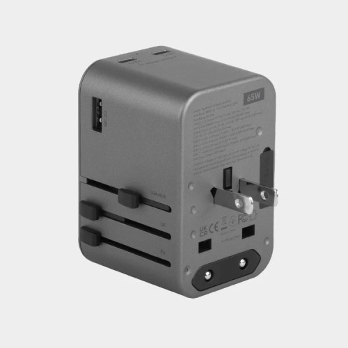 Energea СЗУ Travel World adapter 65, 2USB-C + 1USB-A, PD65W Gunmetal