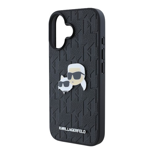 Karl Lagerfeld для iPhone 16 чехол PU-кожа Grained Monogram NFT Karl&Choupette метал.значок, черный