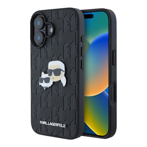 Karl Lagerfeld для iPhone 16 чехол PU-кожа Grained Monogram NFT Karl&Choupette метал.значок, черный