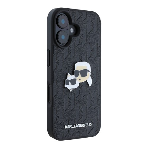 Karl Lagerfeld для iPhone 16 чехол PU-кожа Grained Monogram NFT Karl&Choupette метал.значок, черный