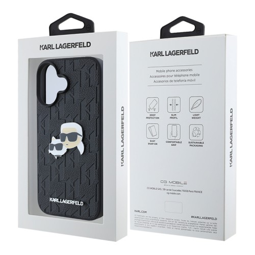 Karl Lagerfeld для iPhone 16 чехол PU-кожа Grained Monogram NFT Karl&Choupette метал.значок, черный