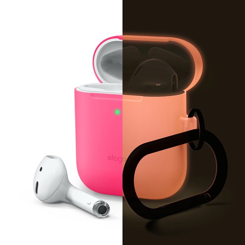 Чехол Elago Slim Silicone Hang case для AirPods 1/2, розовый неон