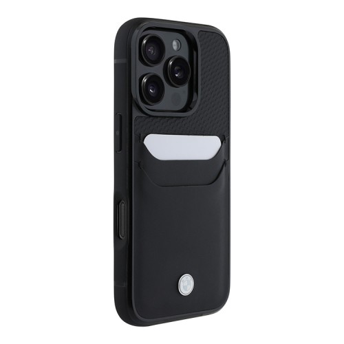 BMW для iPhone 16 Pro чехол Signature Leather with Cardslot Hard Black