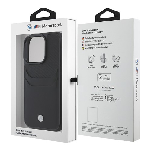 BMW для iPhone 16 Pro чехол Signature Leather with Cardslot Hard Black
