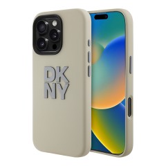 DKNY для iPhone 16 Pro чехол Liquid Silicone Stack Metal logo and Camera Hard Beige