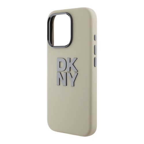 DKNY для iPhone 16 Pro чехол Liquid Silicone Stack Metal logo and Camera Hard Beige