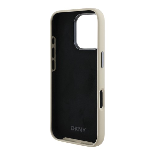 DKNY для iPhone 16 Pro чехол Liquid Silicone Stack Metal logo and Camera Hard Beige