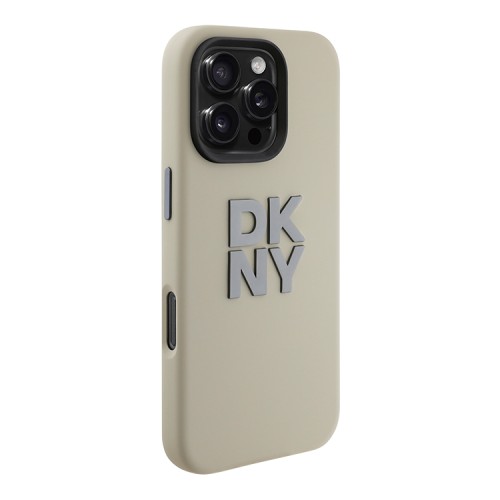 DKNY для iPhone 16 Pro чехол Liquid Silicone Stack Metal logo and Camera Hard Beige