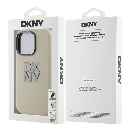 DKNY для iPhone 16 Pro чехол Liquid Silicone Stack Metal logo and Camera Hard Beige