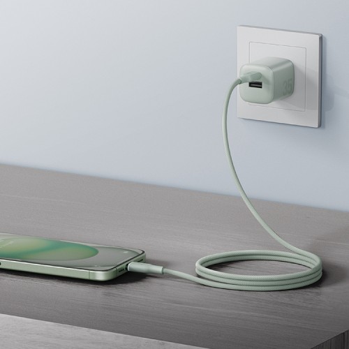 Energea Кабель Bazic GoCharge Weave USB-C to USB-C 60W 480 Mbps Soft braided Green 1.5m