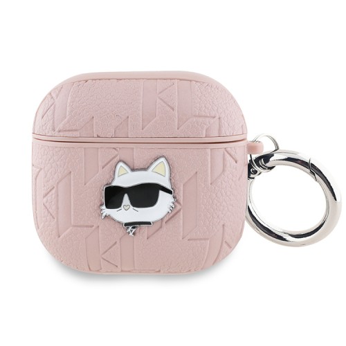Karl Lagerfeld для Airpods 4 чехол PU Saffiano Monogram with ring NFT Metal Head Choupette Pink