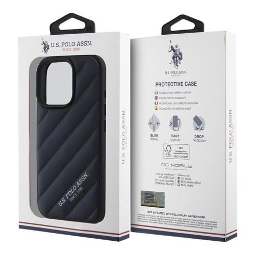 U.S. Polo для iPhone 16 Pro Max чехол PU Quilted with Classic logo Hard Navy