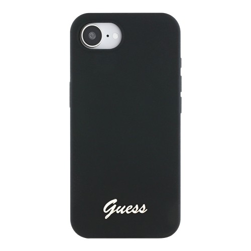 Guess для iPhone 16e чехол Liquid silicone Gold metal logo Black (MagSafe)