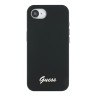 Guess для iPhone 16e чехол Liquid silicone Gold metal logo Black (MagSafe)
