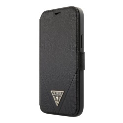 Чехол Guess Saffiano Triangle metal logo Booktype для iPhone 12 mini, черный