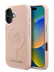 Karl Lagerfeld для iPhone 16 чехол PU-кожа Initials & Metal logo Hard Pink (MagSafe)