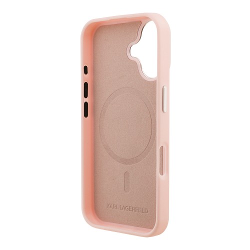 Karl Lagerfeld для iPhone 16 чехол PU-кожа Initials & Metal logo Hard Pink (MagSafe)