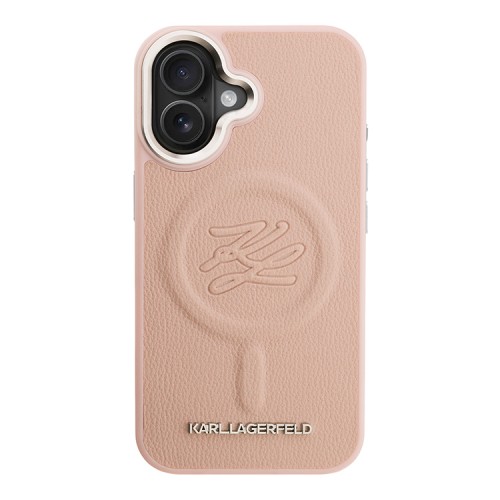 Karl Lagerfeld для iPhone 16 чехол PU-кожа Initials & Metal logo Hard Pink (MagSafe)