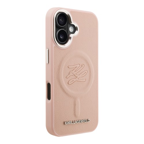 Karl Lagerfeld для iPhone 16 чехол PU-кожа Initials & Metal logo Hard Pink (MagSafe)