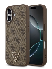 Guess для iPhone 17 чехол PU 4G Triangle Diamond metal logo Hard Brown (MagSafe)