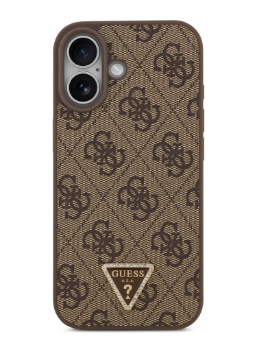 Guess для iPhone 17 чехол PU 4G Triangle Diamond metal logo Hard Brown (MagSafe)