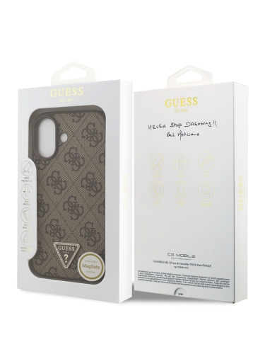 Guess для iPhone 17 чехол PU 4G Triangle Diamond metal logo Hard Brown (MagSafe)