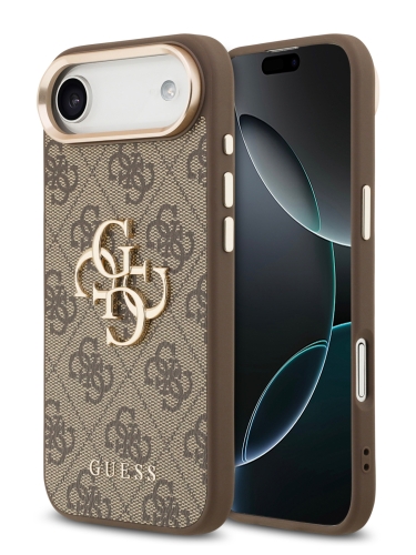 Guess для iPhone Air чехол PU 4G Big metal logo Gold camera Hard Brown