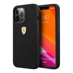 Чехол Ferrari Liquid Silicone with metal logo Hard для iPhone 13 Pro Max, черный