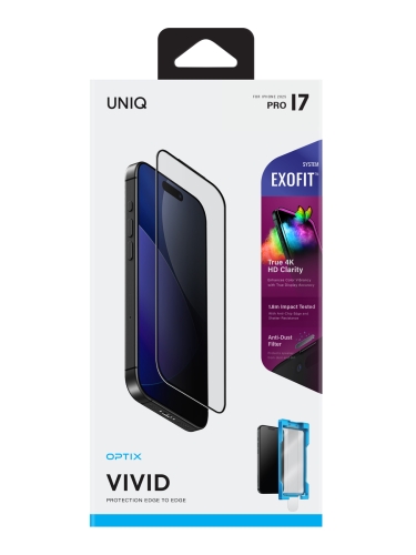 Uniq стекло для iPhone 17 Pro, OPTIX EXOFit Vivid Anti-Dust Filter Black (+PRO applicator)
