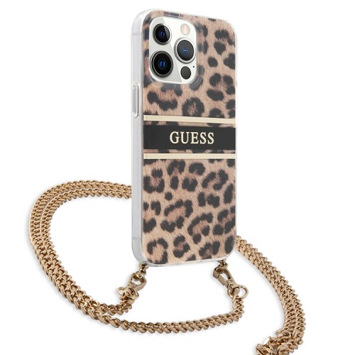 Чехол Guess Leopard Hard +Gold crossbody chain для iPhone 13 Pro