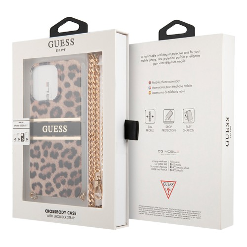 Чехол Guess Leopard Hard +Gold crossbody chain для iPhone 13 Pro