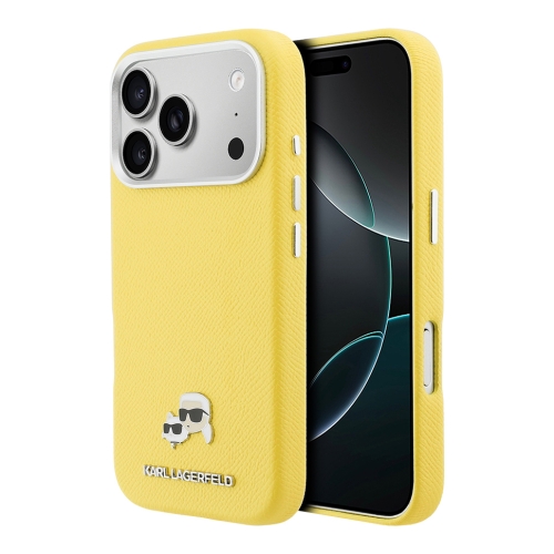 Karl Lagerfeld для iPhone 17 Pro чехол PU Saffiano FW NFT Karl&Choup metal & Cam Hard Yellow (MagSafe)