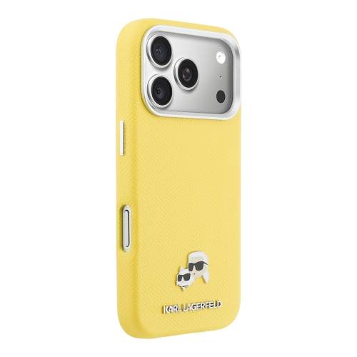 Karl Lagerfeld для iPhone 17 Pro чехол PU Saffiano FW NFT Karl&Choup metal & Cam Hard Yellow (MagSafe)