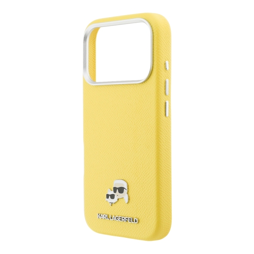 Karl Lagerfeld для iPhone 17 Pro чехол PU Saffiano FW NFT Karl&Choup metal & Cam Hard Yellow (MagSafe)