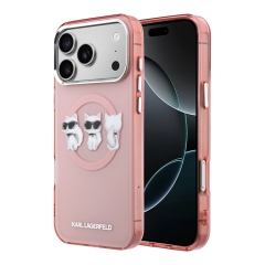 Karl Lagerfeld для iPhone 17 Pro Max чехол IML Aquarelle Choupette Trio Metal cam Hard Pink (MagSafe)