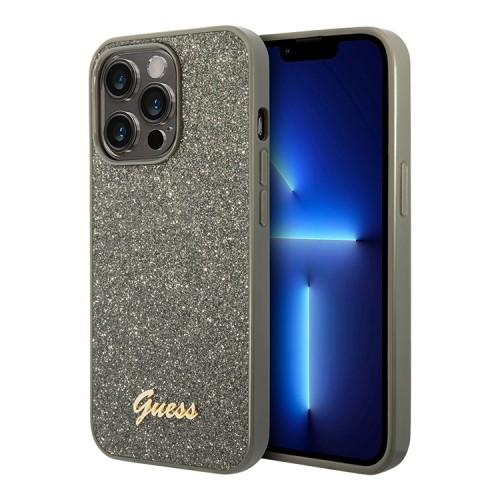 Чехол Guess Glitter flakes w Metal logo Hard для iPhone 14 Pro, зеленый