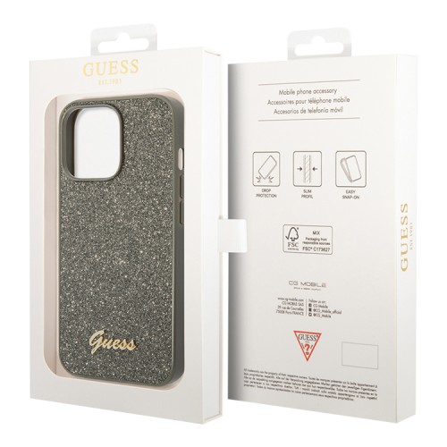 Чехол Guess Glitter flakes w Metal logo Hard для iPhone 14 Pro, зеленый