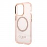 Чехол Guess Metal outline Hard для iPhone 13 Pro, розовый/золотой (MagSafe)