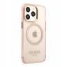 Чехол Guess Metal outline Hard для iPhone 13 Pro, розовый/золотой (MagSafe)