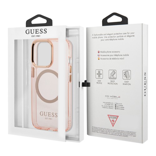 Чехол Guess Metal outline Hard для iPhone 13 Pro, розовый/золотой (MagSafe)