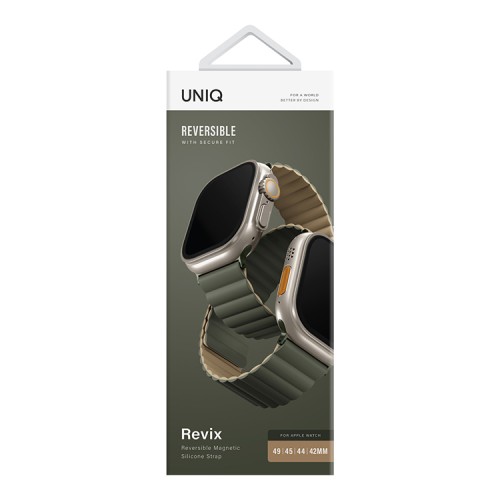 Ремешок Uniq Revix reversible Magnetic для Apple Watch 49-46-45-44 mm, зеленый/бежевый