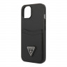 Чехол Guess PU Saffiano Double cardslot Metal triangle logo Hard для iPhone 14, черный