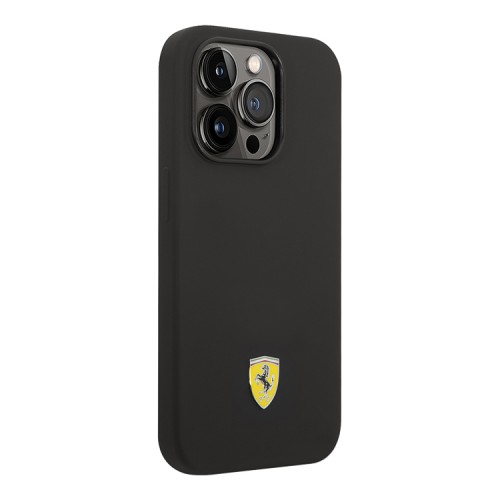 Чехол Ferrari Liquid Silicone with metal logo Hard для iPhone 14 Pro Max, черный (MagSafe)